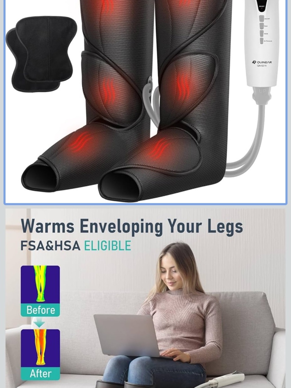 Heated Leg Massager Boots - Black with Hand Remote Control